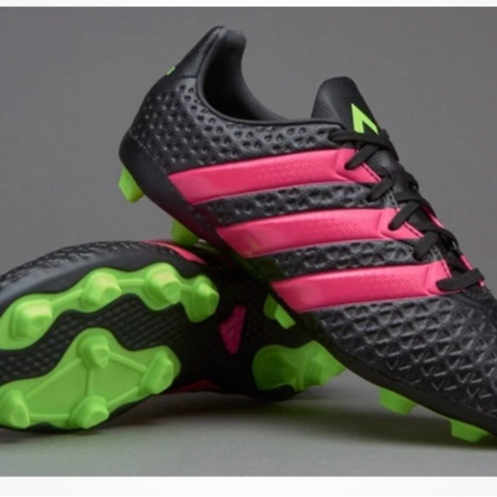 Kids Black & Pink Soccer Cleats with Neon Green Studs